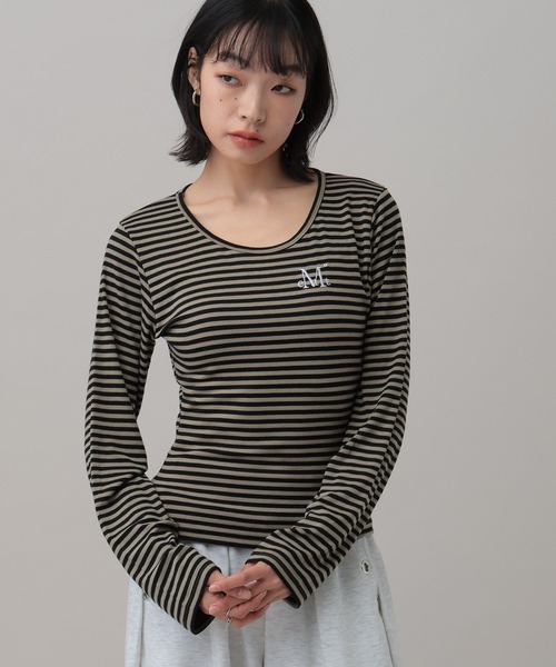 MUCENT（ムセント）の「MUCENT／ＵネックボーダーロングスリーブT（Tシャツ/カットソー・レディース・ベージュ/チャコール/ホワイト・FREE）」の21枚目の写真