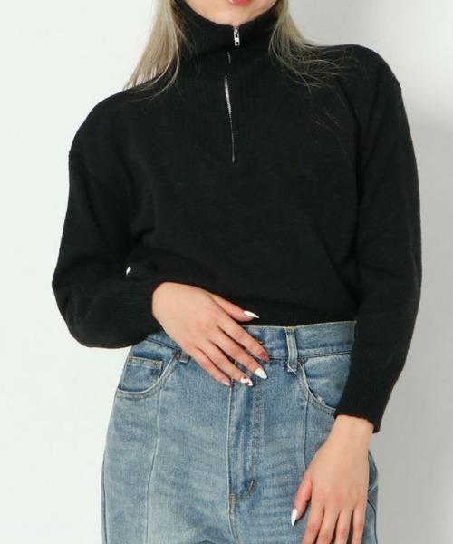 GORGE（ゴージ）の「《ハーフZIP×ショート丈》レディース ニットプルオーバー リブ切替 秋冬（ニット/セーター・レディース・オレンジ/アイボリー/ブラック・F）」の3枚目の写真