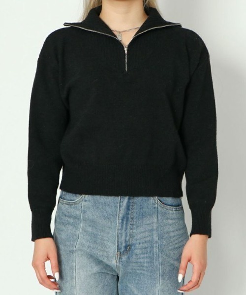GORGE（ゴージ）の「《ハーフZIP×ショート丈》レディース ニットプルオーバー リブ切替 秋冬（ニット/セーター・レディース・オレンジ/アイボリー/ブラック・F）」の4枚目の写真