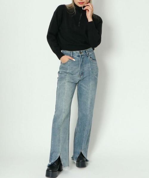 GORGE（ゴージ）の「《ハーフZIP×ショート丈》レディース ニットプルオーバー リブ切替 秋冬（ニット/セーター・レディース・オレンジ/アイボリー/ブラック・F）」の11枚目の写真