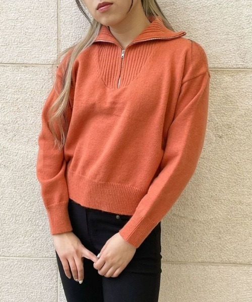 GORGE（ゴージ）の「《ハーフZIP×ショート丈》レディース ニットプルオーバー リブ切替 秋冬（ニット/セーター・レディース・オレンジ/アイボリー/ブラック・F）」の12枚目の写真