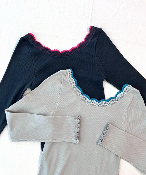 Q（キュー）の「バイカラーテレコロンT（Tシャツ/カットソー・レディース・チャコールグレー/ライトグレー・MEDIUM）」の12枚目の写真