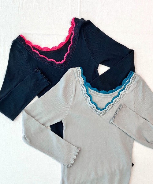 Q（キュー）の「バイカラーテレコロンT（Tシャツ/カットソー・レディース・チャコールグレー/ライトグレー・MEDIUM）」の11枚目の写真