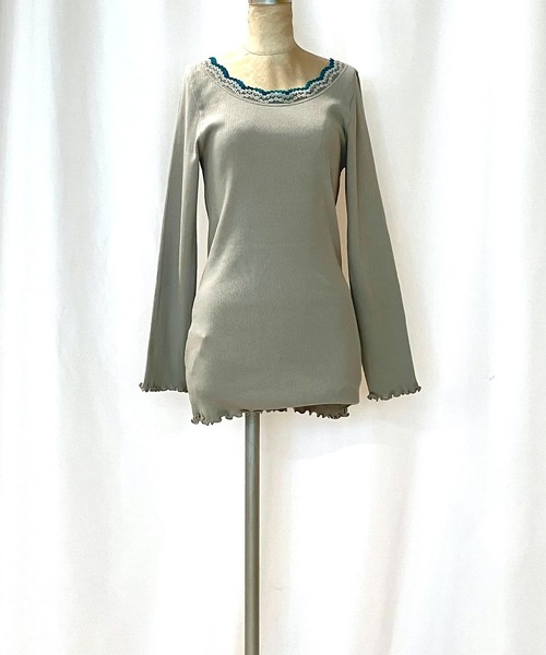 Q（キュー）の「バイカラーテレコロンT（Tシャツ/カットソー・レディース・チャコールグレー/ライトグレー・MEDIUM）」の7枚目の写真