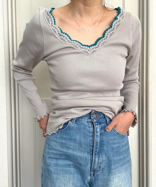 Q（キュー）の「バイカラーテレコロンT（Tシャツ/カットソー・レディース・チャコールグレー/ライトグレー・MEDIUM）」の16枚目の写真