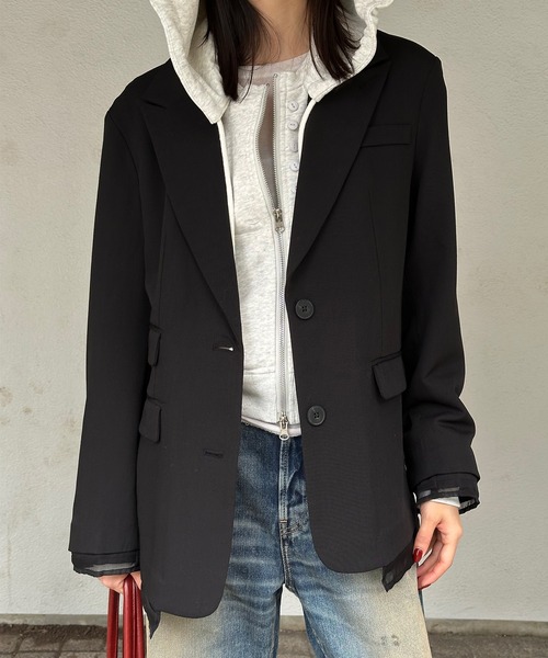 Perushu(ペルーシュ)の「Sheer Layered Jacket/シアー レイヤード ジャケット(テーラードジャケット・レディース・ブラック/チャコールグレー/ブラウン・SMALL/MEDIUM)」の1枚目の写真