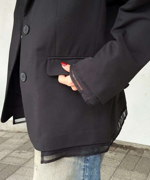 Perushu(ペルーシュ)の「Sheer Layered Jacket/シアー レイヤード ジャケット(テーラードジャケット・レディース・ブラック/チャコールグレー/ブラウン・SMALL/MEDIUM)」の4枚目の写真