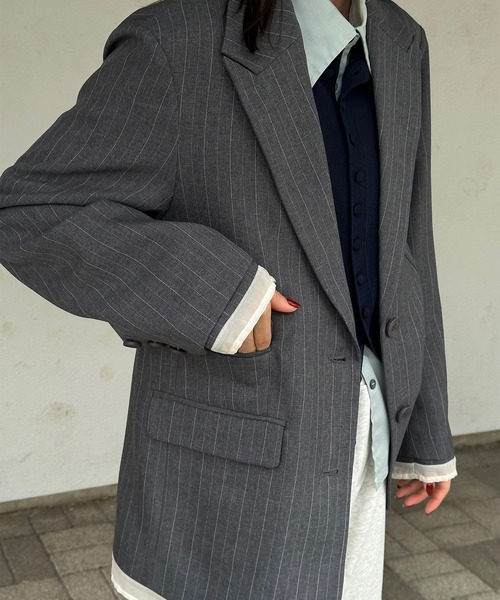 Perushu(ペルーシュ)の「Sheer Layered Jacket/シアー レイヤード ジャケット(テーラードジャケット・レディース・ブラック/チャコールグレー/ブラウン・SMALL/MEDIUM)」の15枚目の写真