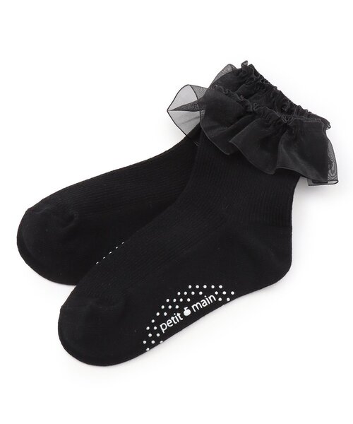 petit main（プティマイン）の「フリルソックス（ソックス/靴下・キッズ・ブラック/オフホワイト・L/M/S）」の2枚目の写真