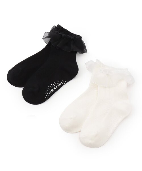 petit main（プティマイン）の「フリルソックス（ソックス/靴下・キッズ・ブラック/オフホワイト・L/M/S）」の6枚目の写真