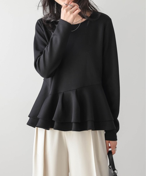 SUGAR BISKET(シュガービスケット)の「フリルペプラムカットソー(Tシャツ/カットソー・レディース・ブラック/ホワイト・フリー)」の1枚目の写真
