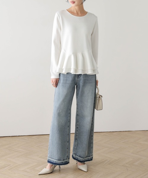 SUGAR BISKET(シュガービスケット)の「フリルペプラムカットソー(Tシャツ/カットソー・レディース・ブラック/ホワイト・フリー)」の8枚目の写真