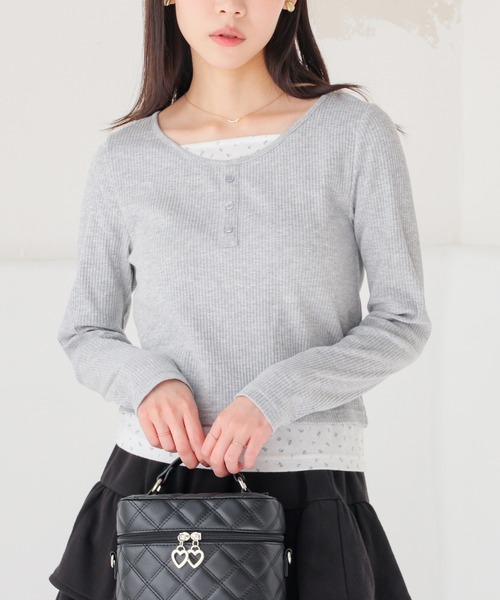 Honeys(ハニーズ)の「レイヤード風トップス(Tシャツ/カットソー・レディース・杢グレー/ブラック/イエロー/ピンク・L/M/S)」の3枚目の写真