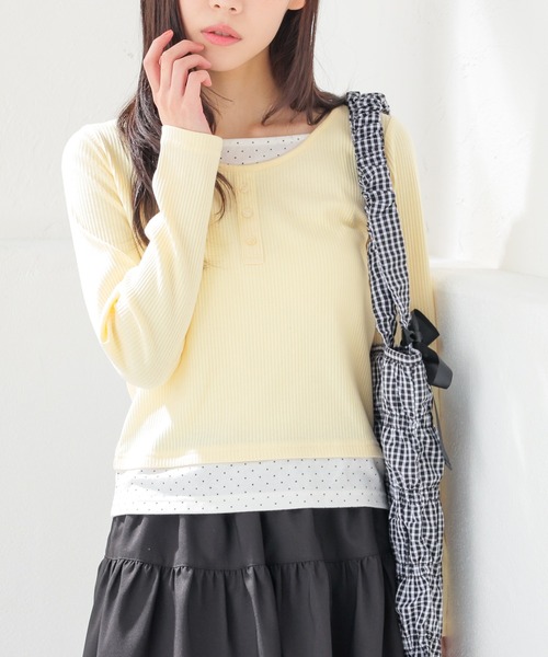 Honeys(ハニーズ)の「レイヤード風トップス(Tシャツ/カットソー・レディース・杢グレー/ブラック/イエロー/ピンク・L/M/S)」の4枚目の写真