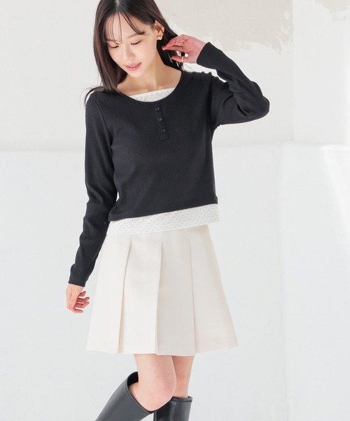 Honeys(ハニーズ)の「レイヤード風トップス(Tシャツ/カットソー・レディース・杢グレー/ブラック/イエロー/ピンク・L/M/S)」の7枚目の写真