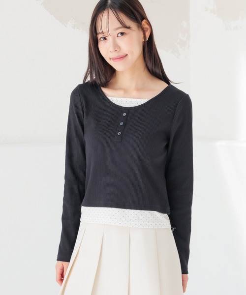 Honeys(ハニーズ)の「レイヤード風トップス(Tシャツ/カットソー・レディース・杢グレー/ブラック/イエロー/ピンク・L/M/S)」の9枚目の写真