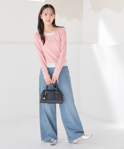 Honeys(ハニーズ)の「レイヤード風トップス(Tシャツ/カットソー・レディース・杢グレー/ブラック/イエロー/ピンク・L/M/S)」の10枚目の写真