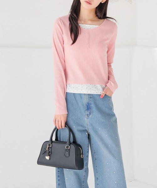Honeys(ハニーズ)の「レイヤード風トップス(Tシャツ/カットソー・レディース・杢グレー/ブラック/イエロー/ピンク・L/M/S)」の11枚目の写真