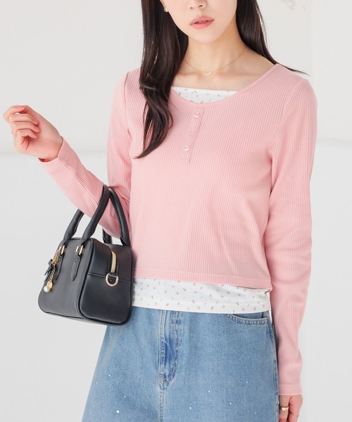 Honeys(ハニーズ)の「レイヤード風トップス(Tシャツ/カットソー・レディース・杢グレー/ブラック/イエロー/ピンク・L/M/S)」の12枚目の写真