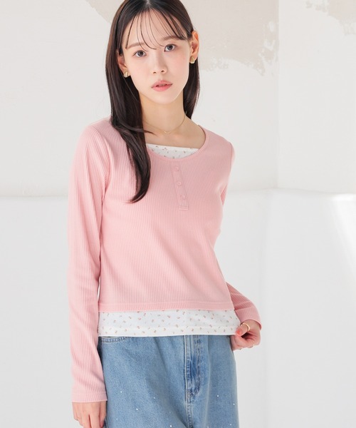 Honeys(ハニーズ)の「レイヤード風トップス(Tシャツ/カットソー・レディース・杢グレー/ブラック/イエロー/ピンク・L/M/S)」の13枚目の写真