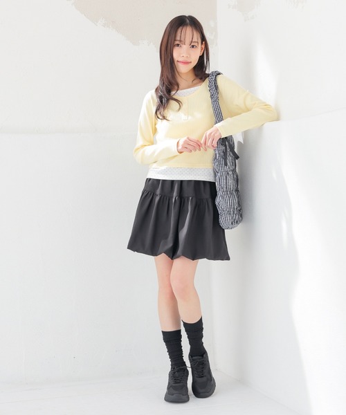 Honeys(ハニーズ)の「レイヤード風トップス(Tシャツ/カットソー・レディース・杢グレー/ブラック/イエロー/ピンク・L/M/S)」の14枚目の写真