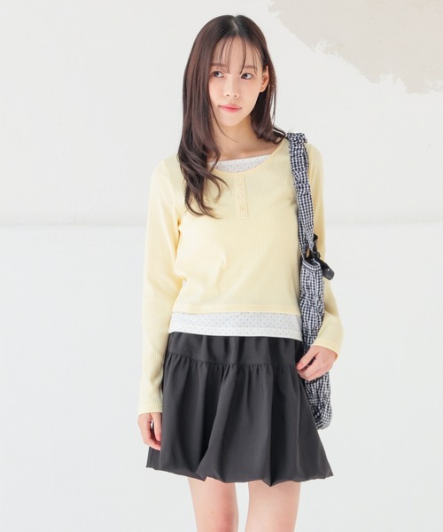 Honeys(ハニーズ)の「レイヤード風トップス(Tシャツ/カットソー・レディース・杢グレー/ブラック/イエロー/ピンク・L/M/S)」の16枚目の写真