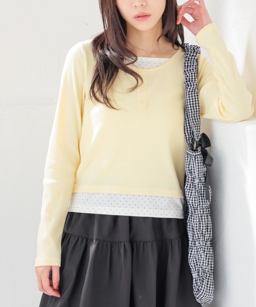 Honeys(ハニーズ)の「レイヤード風トップス(Tシャツ/カットソー・レディース・杢グレー/ブラック/イエロー/ピンク・L/M/S)」の17枚目の写真