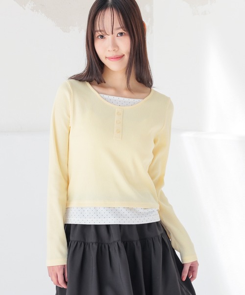 Honeys(ハニーズ)の「レイヤード風トップス(Tシャツ/カットソー・レディース・杢グレー/ブラック/イエロー/ピンク・L/M/S)」の18枚目の写真