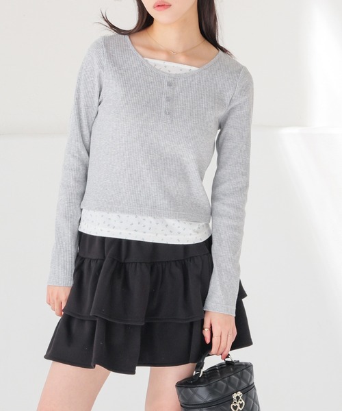 Honeys(ハニーズ)の「レイヤード風トップス(Tシャツ/カットソー・レディース・杢グレー/ブラック/イエロー/ピンク・L/M/S)」の20枚目の写真