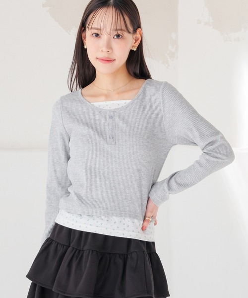 Honeys(ハニーズ)の「レイヤード風トップス(Tシャツ/カットソー・レディース・杢グレー/ブラック/イエロー/ピンク・L/M/S)」の22枚目の写真