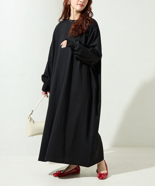 FREAK'S STORE（フリークスストア）の「限定展開　オーバーサイズ ドルマンスリーブ ワンピース（ワンピース・レディース・グレー/ブラック/ナチュラル/ネイビー/レッド・SMALL/MEDIUM）」の2枚目の写真