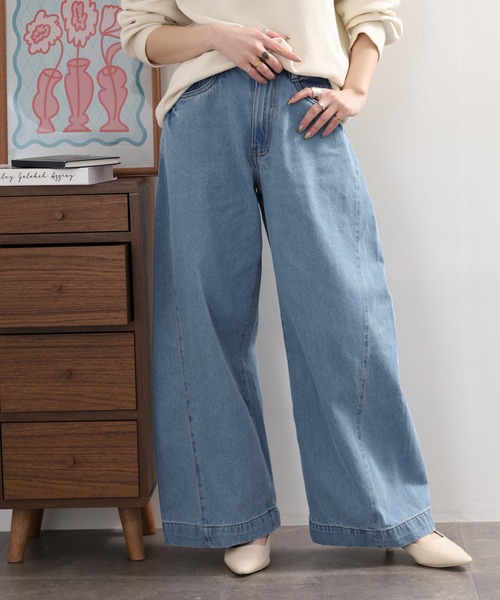 atONE(アットワン)の「ルーズワイドパンツ(その他パンツ・レディース・ブルー系その他5/ネイビー/ライトブルー/グレー系その他6/ブルー・LL/L/4L/3L/M)」の1枚目の写真