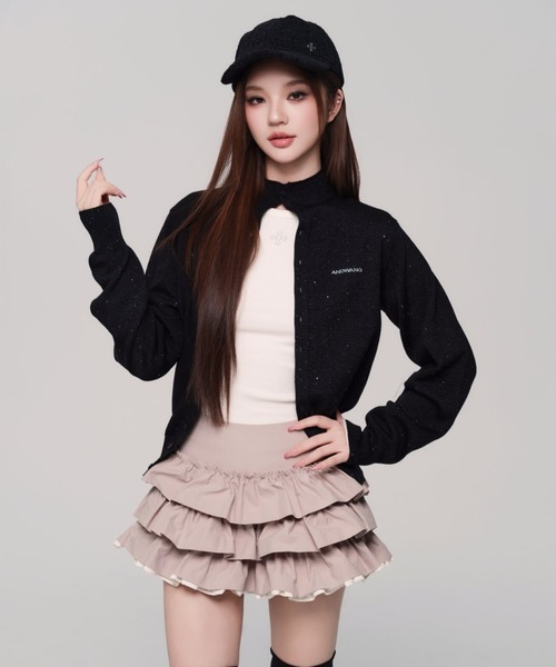 andwang（アンドワン）の「classical high neck cardigan（カーディガン/ボレロ・レディース・ブラック/グレー・FREE）」の3枚目の写真