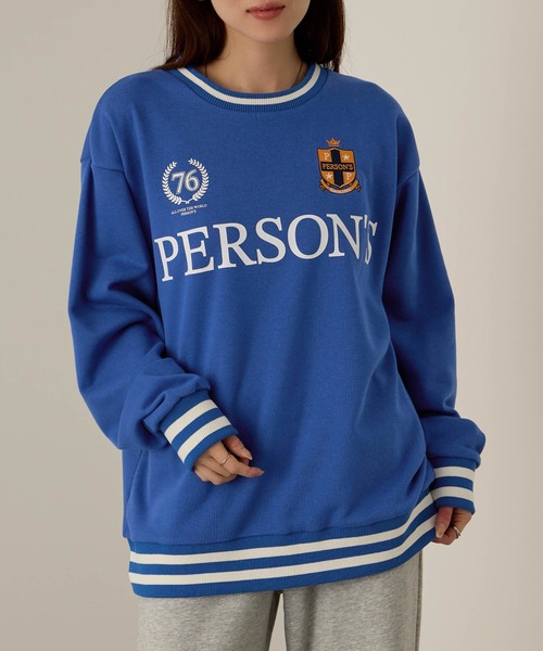 PERSON'S(パーソンズ)の「PERSON'S 別注デザイン リブライントレーナー(スウェット・レディース・ブルー/オートミール/ネイビー・S/FREE)」の3枚目の写真