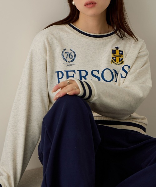 PERSON'S(パーソンズ)の「PERSON'S 別注デザイン リブライントレーナー(スウェット・レディース・ブルー/オートミール/ネイビー・S/FREE)」の19枚目の写真