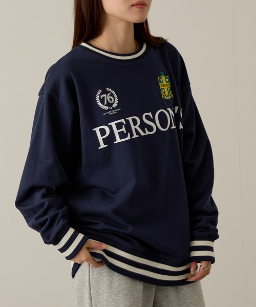 PERSON'S(パーソンズ)の「PERSON'S 別注デザイン リブライントレーナー(スウェット・レディース・ブルー/オートミール/ネイビー・S/FREE)」の7枚目の写真