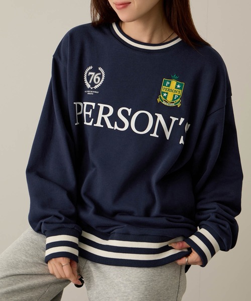 PERSON'S(パーソンズ)の「PERSON'S 別注デザイン リブライントレーナー(スウェット・レディース・ブルー/オートミール/ネイビー・S/FREE)」の8枚目の写真