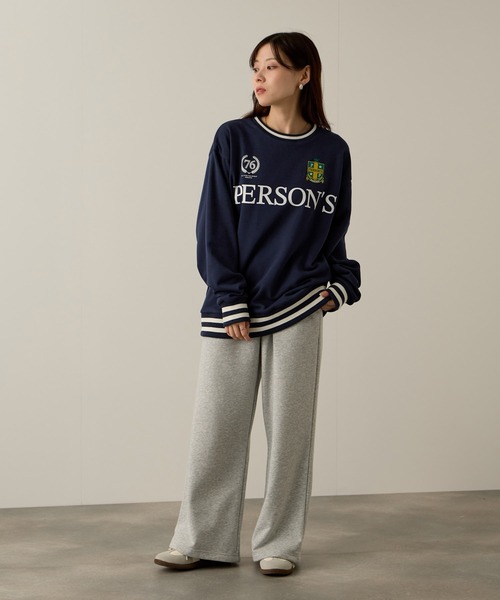 PERSON'S(パーソンズ)の「PERSON'S 別注デザイン リブライントレーナー(スウェット・レディース・ブルー/オートミール/ネイビー・S/FREE)」の9枚目の写真