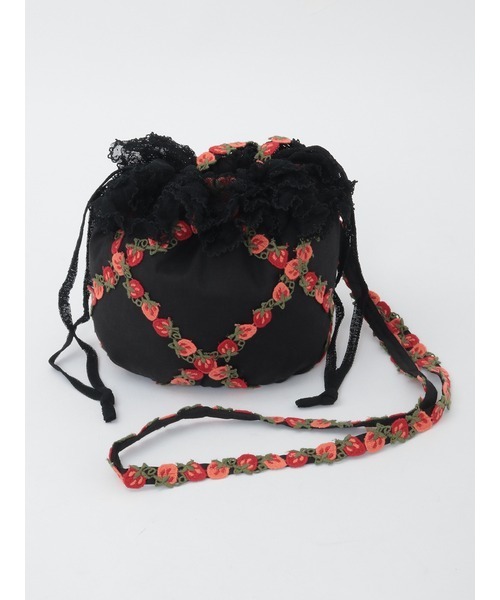 PINK HOUSE（ピンクハウス）の「オリジナル苺ブレードレース使いポシェット（ショルダーバッグ・レディース・ブラック/ミント/レッド/ホワイト・フリー）」の2枚目の写真