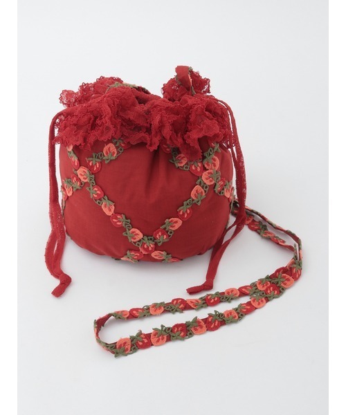 PINK HOUSE（ピンクハウス）の「オリジナル苺ブレードレース使いポシェット（ショルダーバッグ・レディース・ブラック/ミント/レッド/ホワイト・フリー）」の5枚目の写真