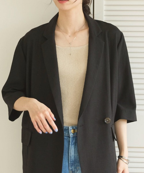 Doux archives(ドゥアルシーヴ)の「2WAYラメスクエアノースリニットPO(Tシャツ/カットソー・レディース・シアン/ブラック/ベージュ・FREE)」の6枚目の写真