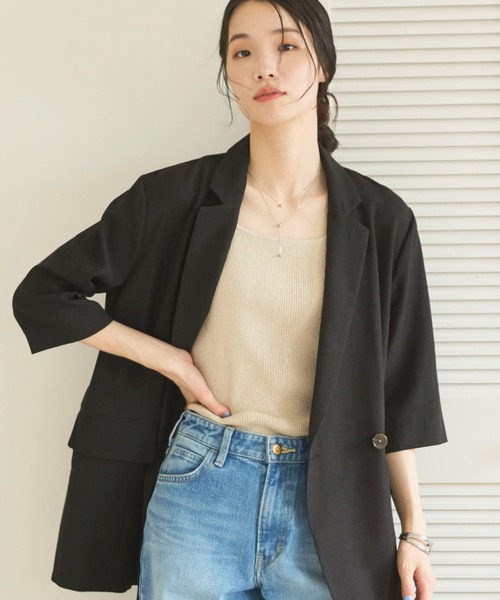 Doux archives(ドゥアルシーヴ)の「2WAYラメスクエアノースリニットPO(Tシャツ/カットソー・レディース・シアン/ブラック/ベージュ・FREE)」の8枚目の写真