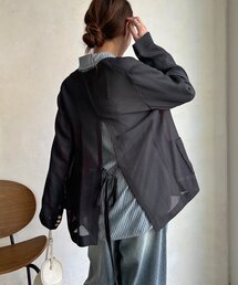 DouDou | メッシュノーカラーバックリボンジャケット(テーラードジャケット)