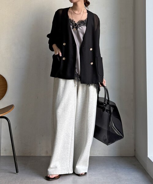 DouDou（ドゥドゥ）の「メッシュノーカラーバックリボンジャケット（テーラードジャケット・レディース・ベージュ/ブラック/チャコールグレー・FREE）」の11枚目の写真