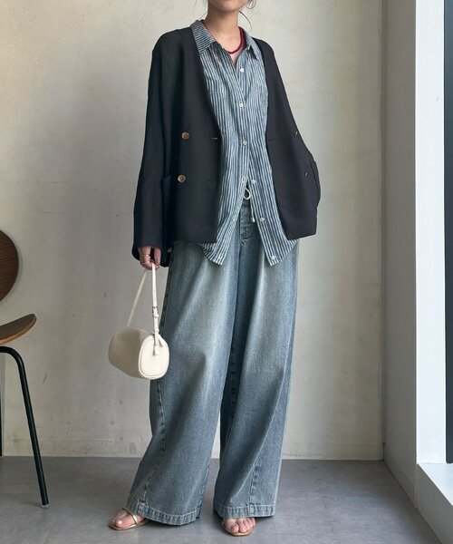 DouDou（ドゥドゥ）の「メッシュノーカラーバックリボンジャケット（テーラードジャケット・レディース・ベージュ/ブラック/チャコールグレー・FREE）」の18枚目の写真