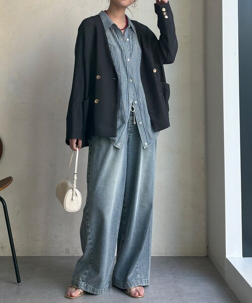 DouDou（ドゥドゥ）の「メッシュノーカラーバックリボンジャケット（テーラードジャケット・レディース・ベージュ/ブラック/チャコールグレー・FREE）」の19枚目の写真