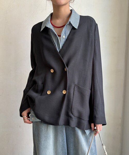DouDou（ドゥドゥ）の「メッシュノーカラーバックリボンジャケット（テーラードジャケット・レディース・ベージュ/ブラック/チャコールグレー・FREE）」の20枚目の写真