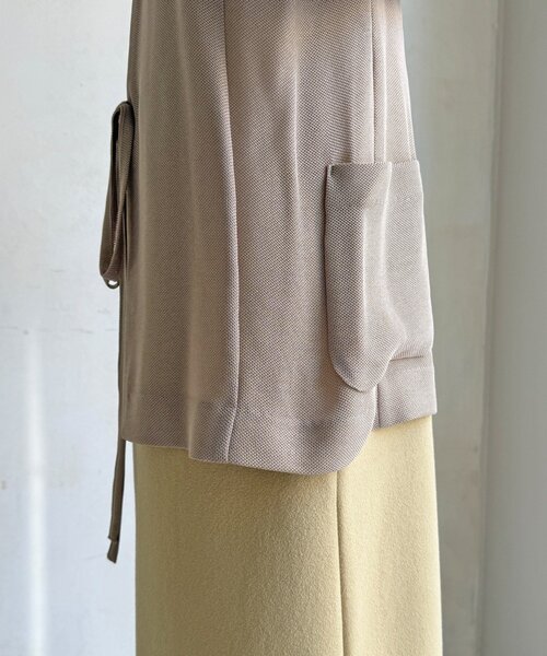 DouDou（ドゥドゥ）の「メッシュノーカラーバックリボンジャケット（テーラードジャケット・レディース・ベージュ/ブラック/チャコールグレー・FREE）」の4枚目の写真