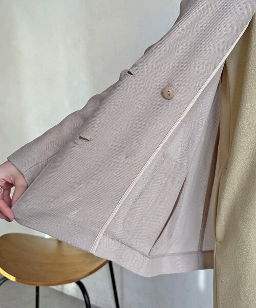 DouDou（ドゥドゥ）の「メッシュノーカラーバックリボンジャケット（テーラードジャケット・レディース・ベージュ/ブラック/チャコールグレー・FREE）」の7枚目の写真