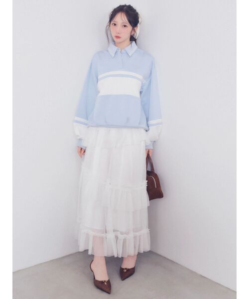 dazzlin（ダズリン）の「【≠ME 谷崎早耶コラボ】ポロライクラインスウェット（スウェット・レディース・ネイビー/ピンク/ブルー・FREE）」の5枚目の写真